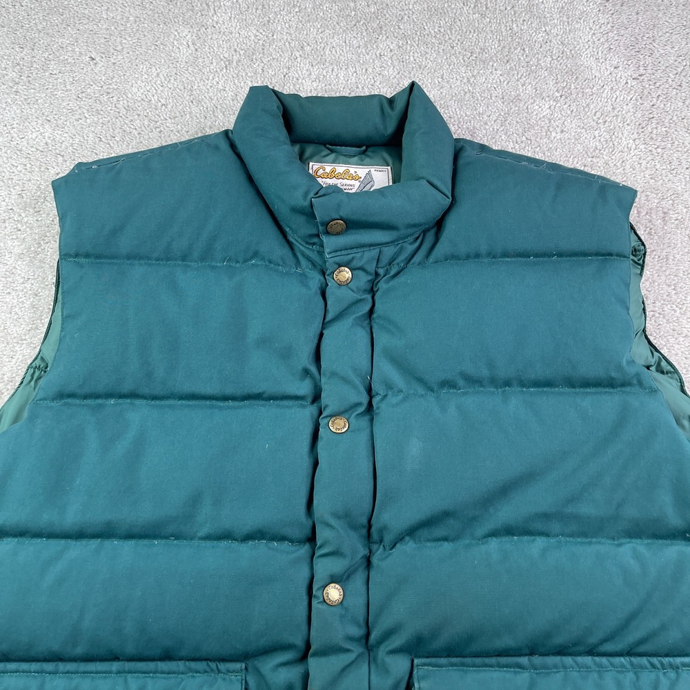 Vintage Cabelas Vest Mens XL Green Puffer Goose Down Full Zip Hunting Gorpcore - Picture 2 of 12